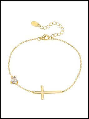 S925 Sterling Silver Cross Bracelet 18K Gold Plated Birthstone